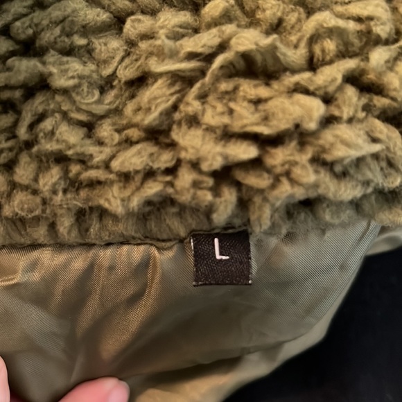 Olive green fuzzy jacket - Fleece Open Front Casual Coat with Pockets size large - Picture 5 of 8
